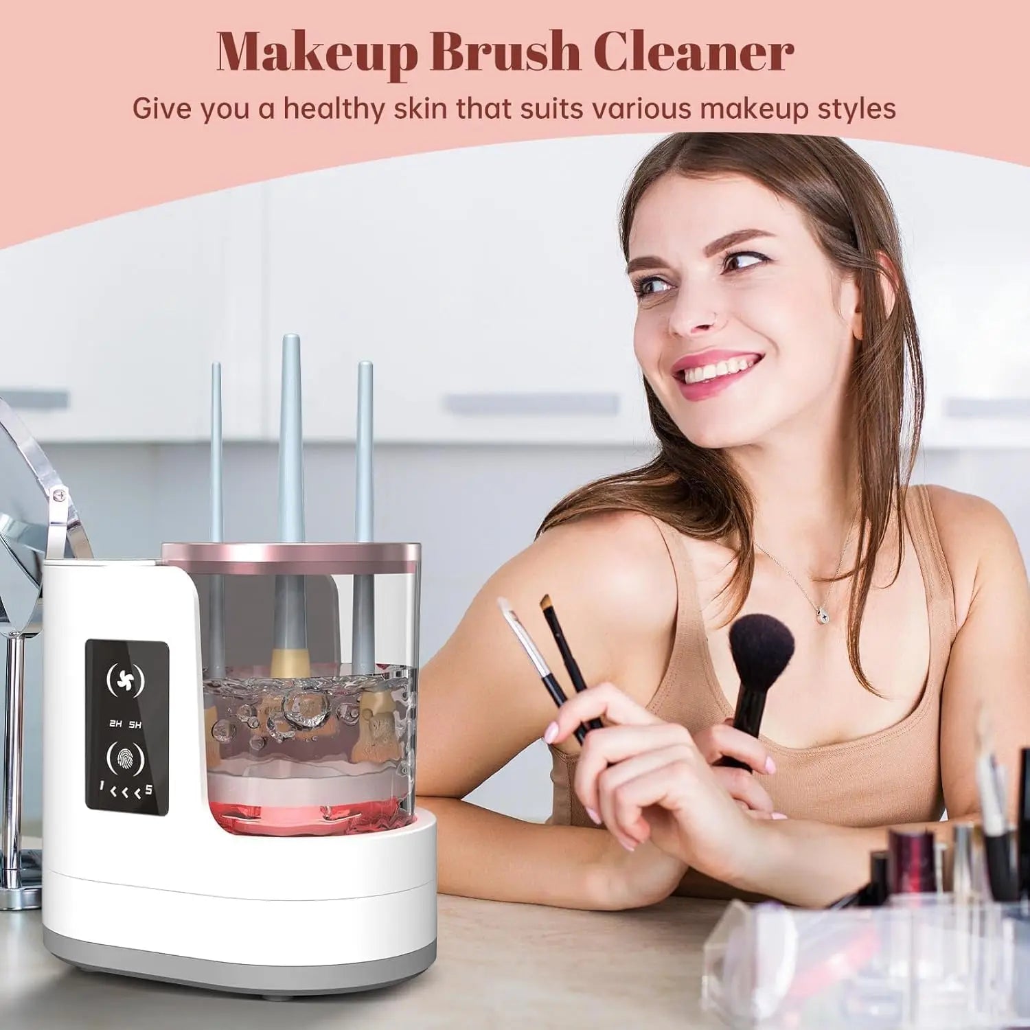 Automatic Rotating Makeup Brush Cleaner Machine Fast Drying Electric Rubber Collar Cosmetic Clean Tools
