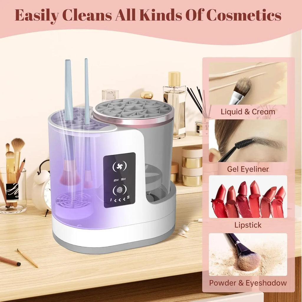 Automatic Rotating Makeup Brush Cleaner Machine Fast Drying Electric Rubber Collar Cosmetic Clean Tools